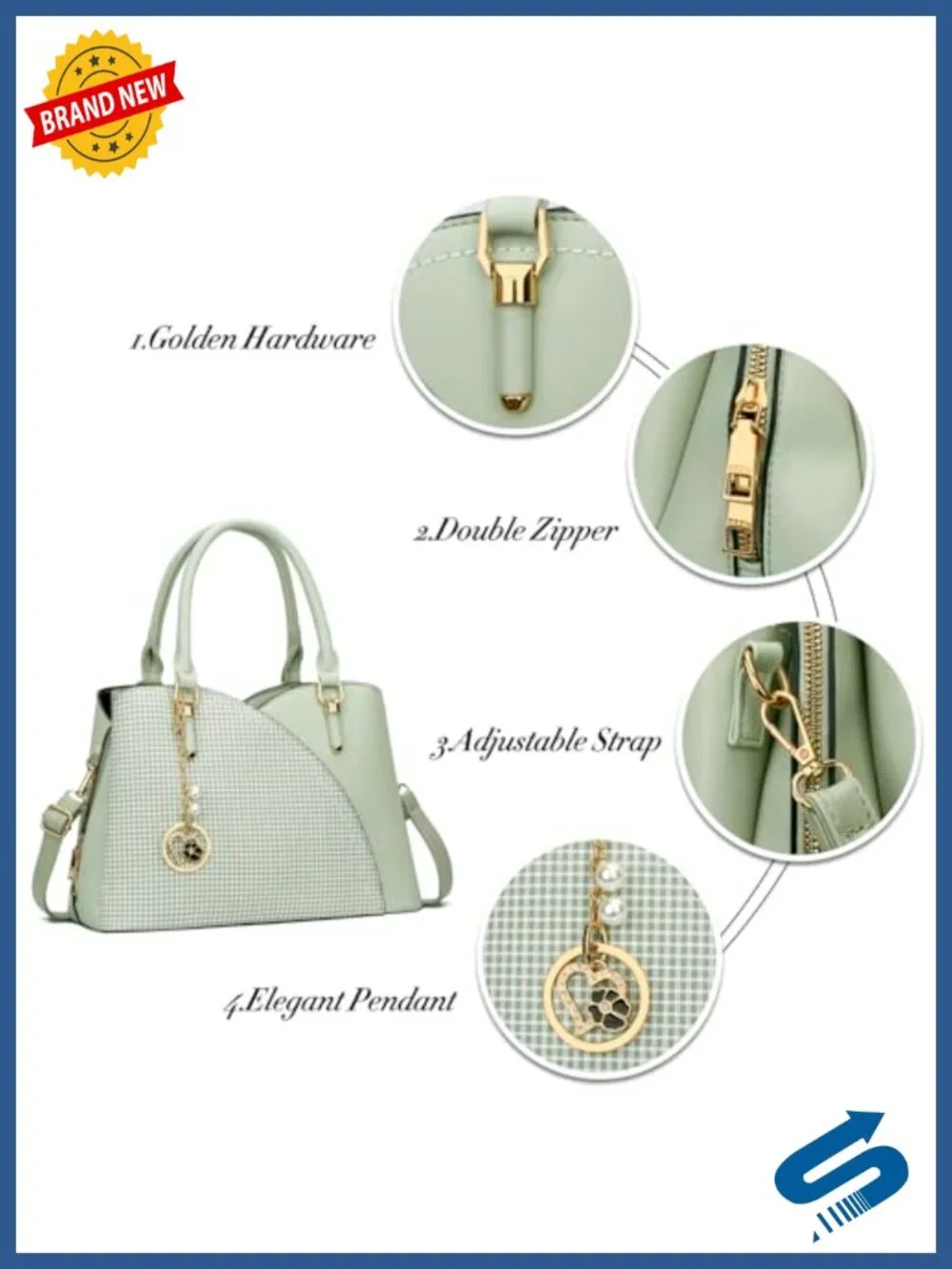 Triple Compartment Satchel Handbag Vegan Leather Shoulder Bag